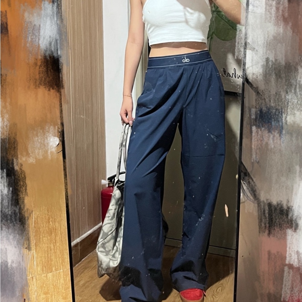 ALO Yoga Navy Wide-Leg High-Rise Lounge Pants
